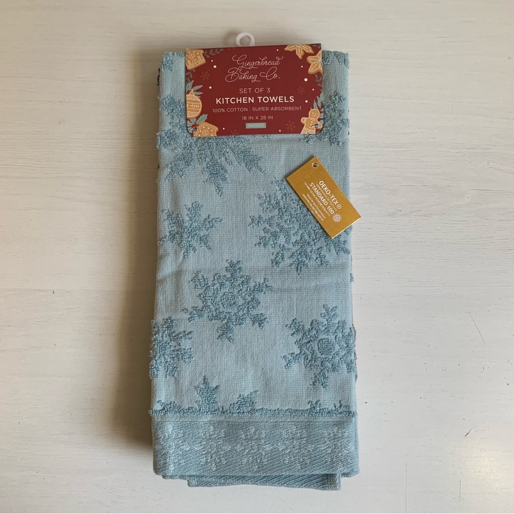 3pc Kitchen Towel Set Snowflakes Holiday